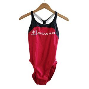 Nike Womens Red Lifeguard bathing Swim suit one piece size 32 New Baywatch